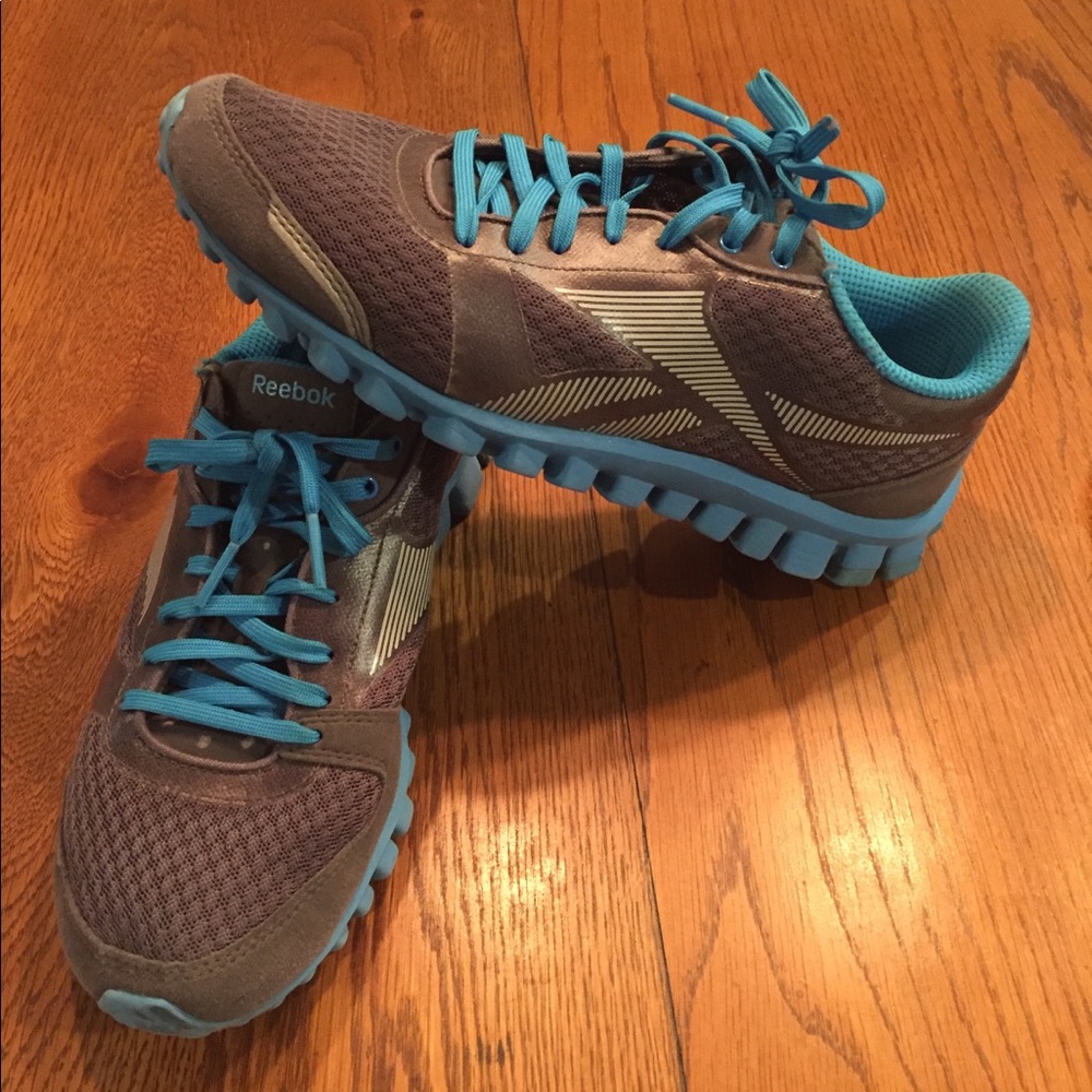 Blue and gray Reebok.